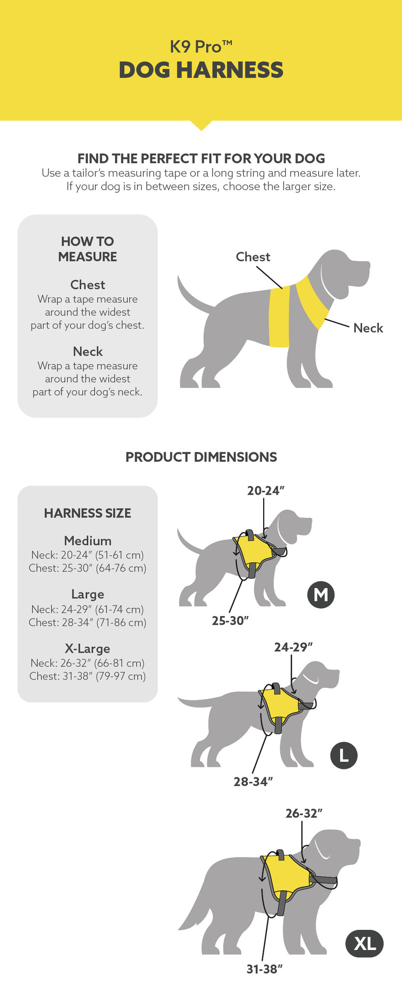 K9 dog harness sizes sale