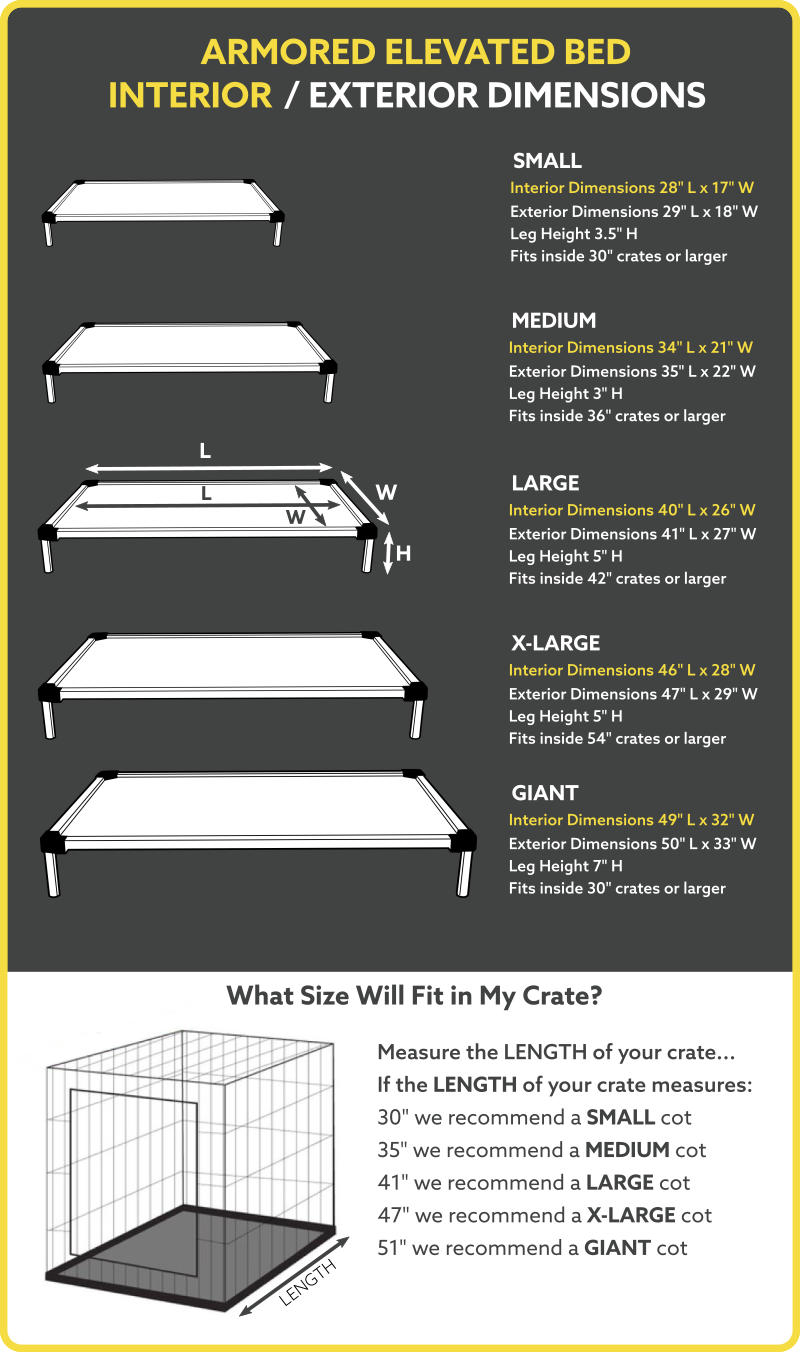 K9 Ballistics Chew Proof Dog Cot Bed Size Guide Diagram