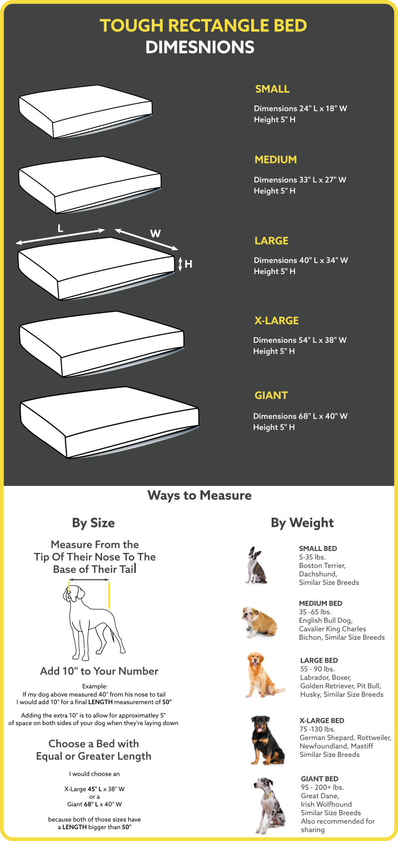 K9 Ballistics Rectangle Beds Size Guide