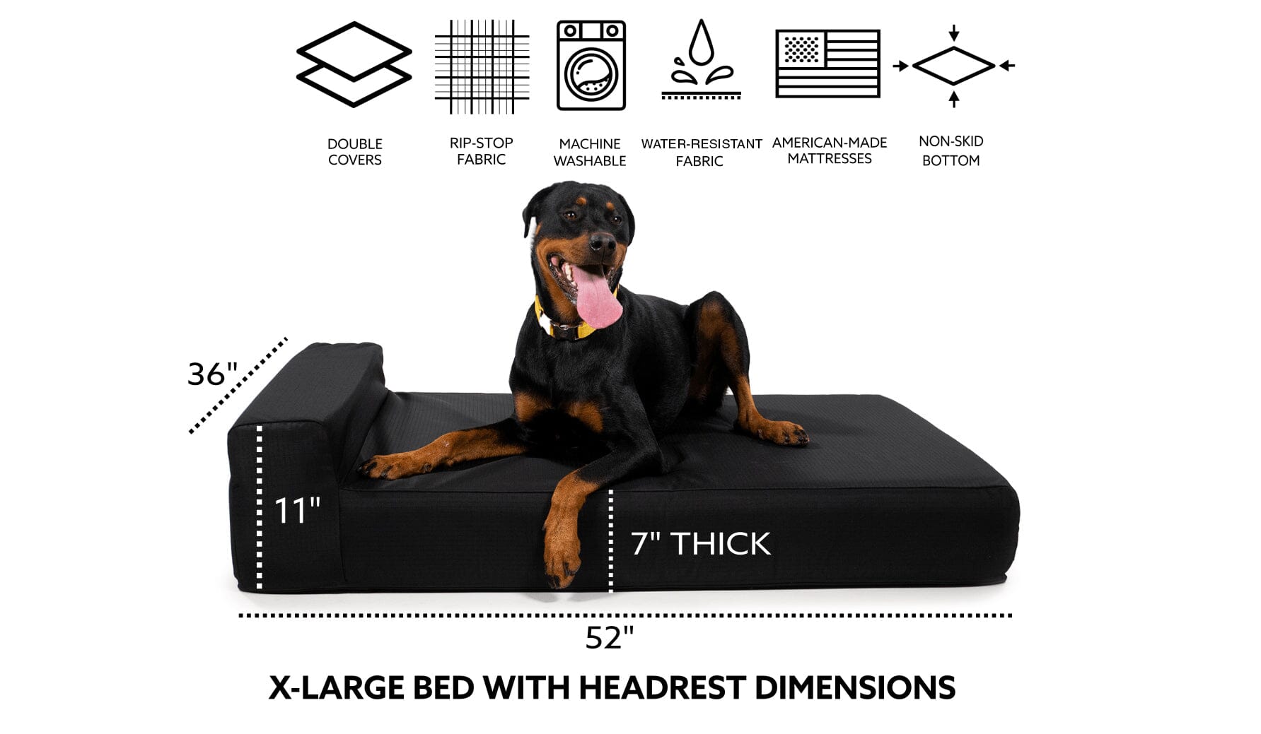 K9 Ballistics Tough Rip-Stop Rectangle Bolster Pillow Dog Bed, Obsidian Black / X-Large (54 L x 38 W x 10 H)